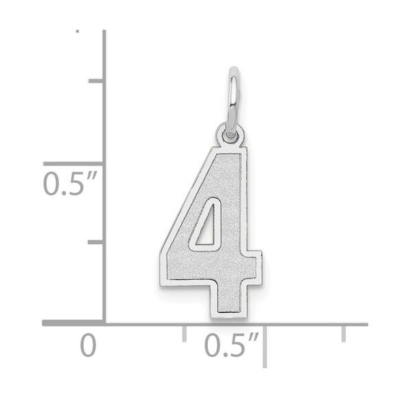 14k White Gold, Jersey Collection, Medium Number 4 Pendant - Picture 4 of 5